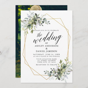 Greenery Calligraphy Foto Geometric Wedding Einladung