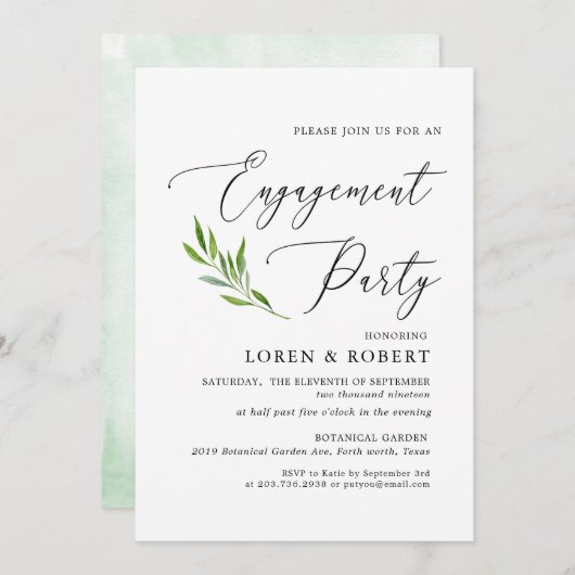 Greenery Calligraphy Rustic Engagement Party Einladung (Vorne/Hinten)