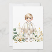 Greenery Candles Cartoon Boy Baptisse Einladung (Rückseite)