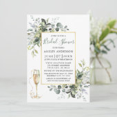 Greenery Champagne Glass Sage Green Brautparty Einladung (Stehend Vorderseite)