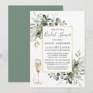 Greenery Champagne Glass Sage Green Brautparty Einladung