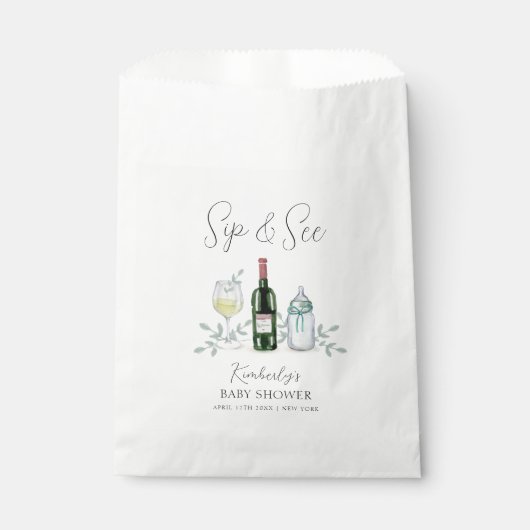 Greenery Champagne Sip & See Baby Dusche Geschenktütchen (Vorderseite)