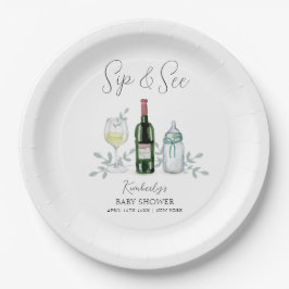 Greenery Champagne Sip & See Baby Dusche Pappteller