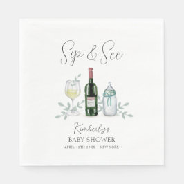 Greenery Champagne Sip & See Baby Dusche Serviette