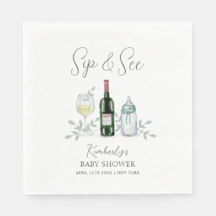 Greenery Champagne Sip & See Baby Dusche Serviette