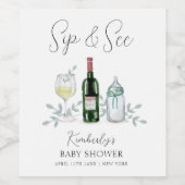 Greenery Champagne Sip & See Baby Dusche Weinetikett (Einzelnes Label)