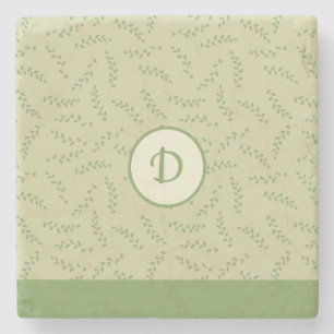 Greenery Chic Blätter Monogram Steinuntersetzer