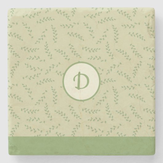 Greenery Chic Blätter Monogram Steinuntersetzer (Vorderseite)