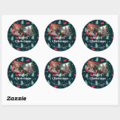 Greenery Christmas Monogram Foto Runder Aufkleber (Blatt)