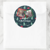 Greenery Christmas Monogram Foto Runder Aufkleber (Tasche)