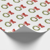 Greenery Christmas Wreath Red Bow Geschenkpapier (Ecke)