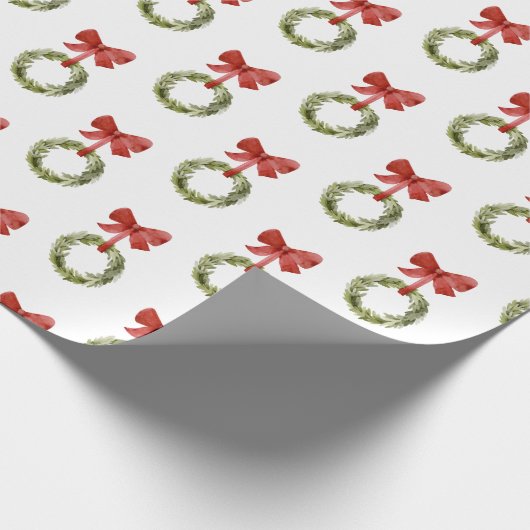 Greenery Christmas Wreath Red Bow Geschenkpapier (Ecke)