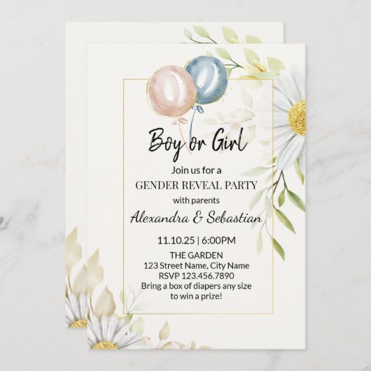 Greenery Chrysanthemum Gender Reveal Einladung (Vorne/Hinten)