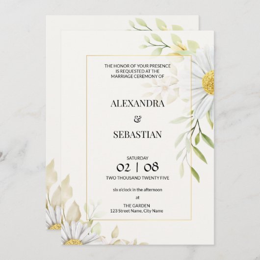 Greenery Chrysanthemum Wedding Einladung (Vorne/Hinten)