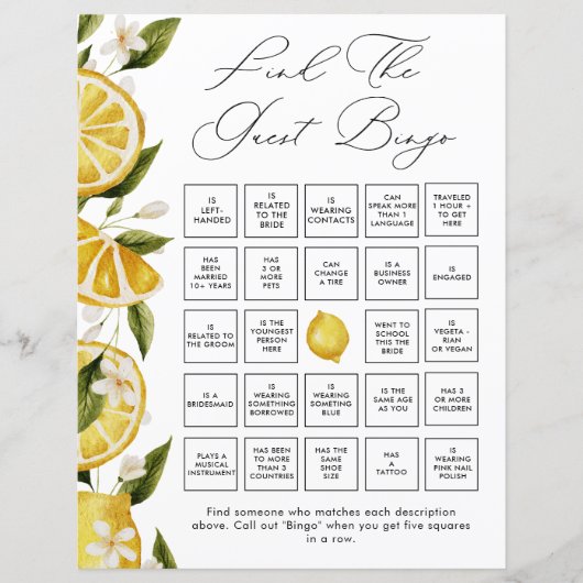 Greenery Citrus Finden Sie das Bingo Game (Vorderseite)