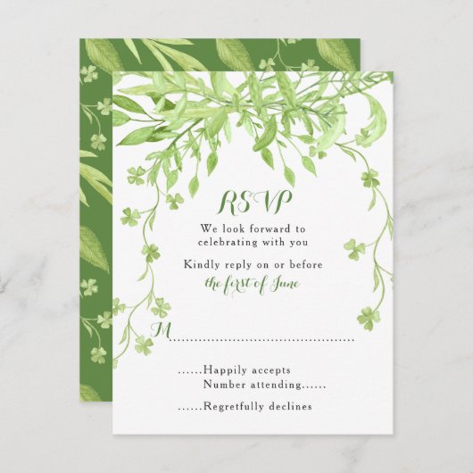 Greenery Clover Floral Wedding RSVP Card Einladung (Vorne/Hinten)