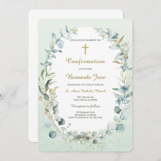 Greenery Confirmation Boy Template Einladung (Vorne/Hinten)