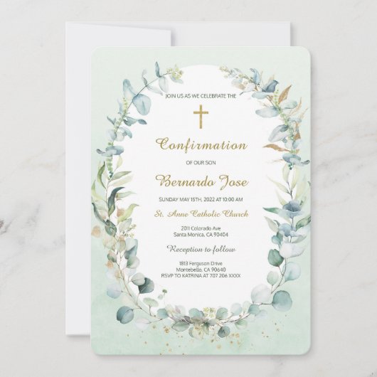 Greenery Confirmation Boy Template Einladung (Vorderseite)