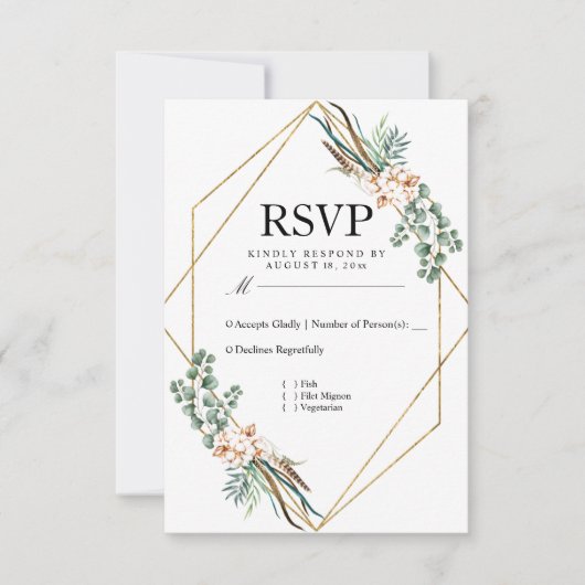 Greenery Cotton Boho Glitzer Wedding RSVP (Vorderseite)