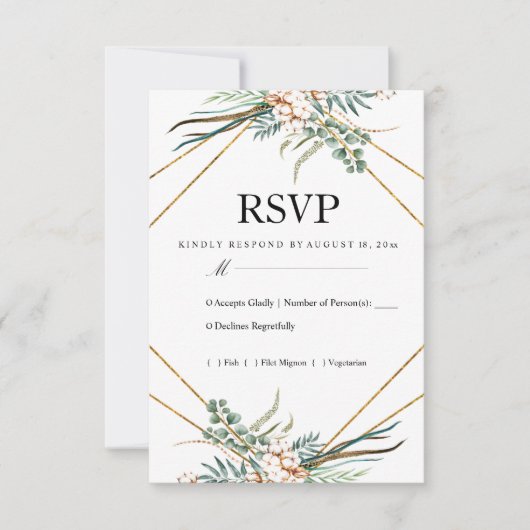 Greenery Cotton Boho Glitzer Wedding RSVP (Vorderseite)