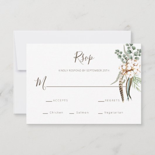 Greenery Cotton Boho Wedding RSVP Card Karte (Vorderseite)