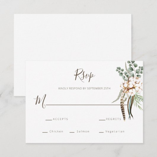 Greenery Cotton Boho Wedding RSVP Card Karte (Vorne/Hinten)