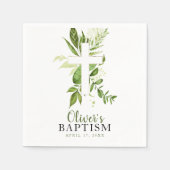 Greenery Cross Boy Baptism Serviette (Vorderseite)
