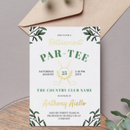 Greenery Crossed Golf Clubs Retirement Party Folieneinladung