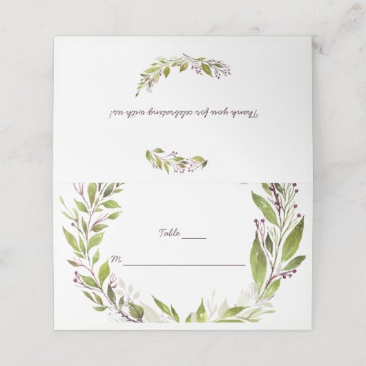 Greenery Dark Plum Mauve Berries Platzkarten (Außenseite Aufgefaltet)