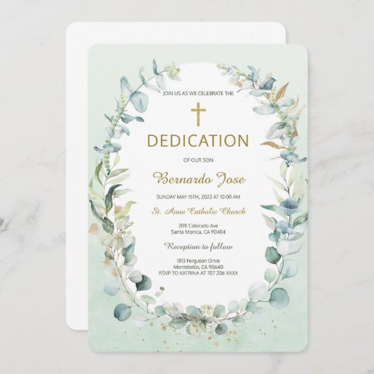 Greenery Dedication Boy Template Einladung (Vorne/Hinten)