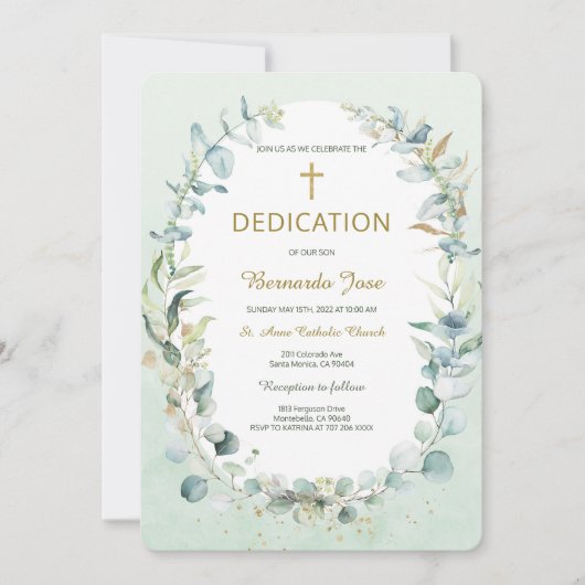 Greenery Dedication Boy Template Einladung (Vorderseite)