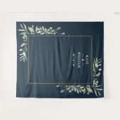 Greenery Deep Sea Blue Wedding Foto Booth Wandteppich (Vorderseite (Horizontal))