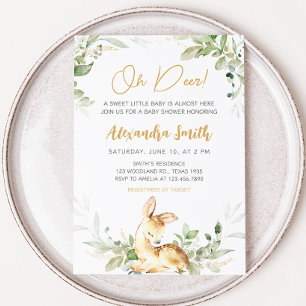 Greenery Deer Baby Shower Einladung