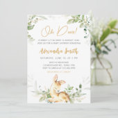 Greenery Deer Baby Shower Einladung (Stehend Vorderseite)