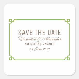 Greenery Deko Chic Save the Date Quadratischer Aufkleber