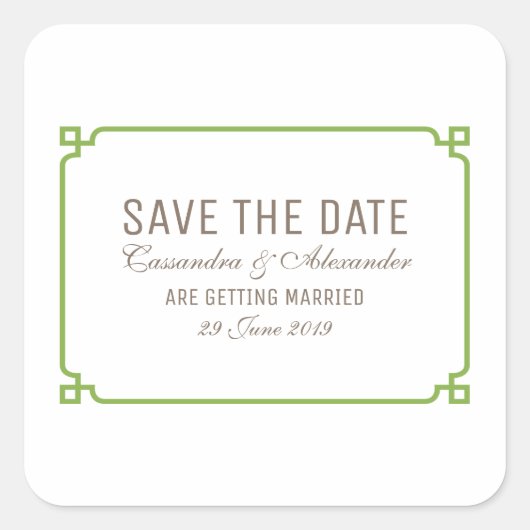 Greenery Deko Chic Save the Date Quadratischer Aufkleber (Vorderseite)