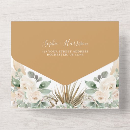 Greenery Desert Boho Pampas Grass Wedding All In One Einladung (Rückseite)