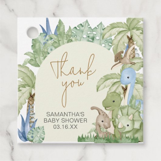 Greenery Dinosaur Baby Shower Square Geschenkanhänger (Vorderseite)