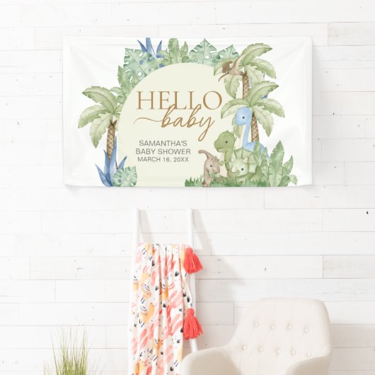Greenery Dinosaur Babydusche Banner (Insitu)