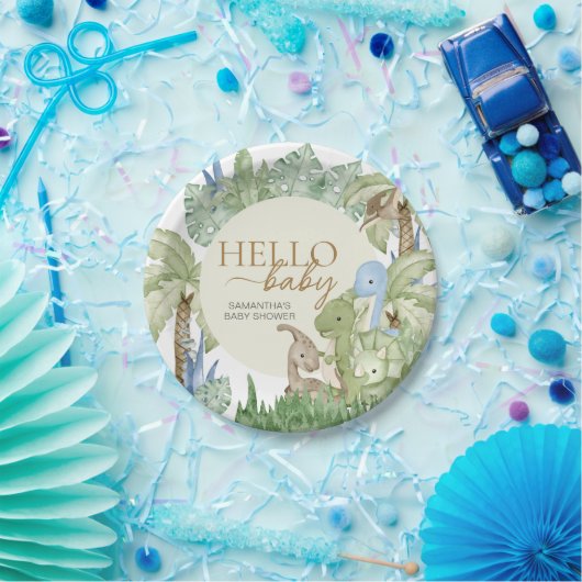Greenery Dinosaur Babydusche Pappteller (Party)