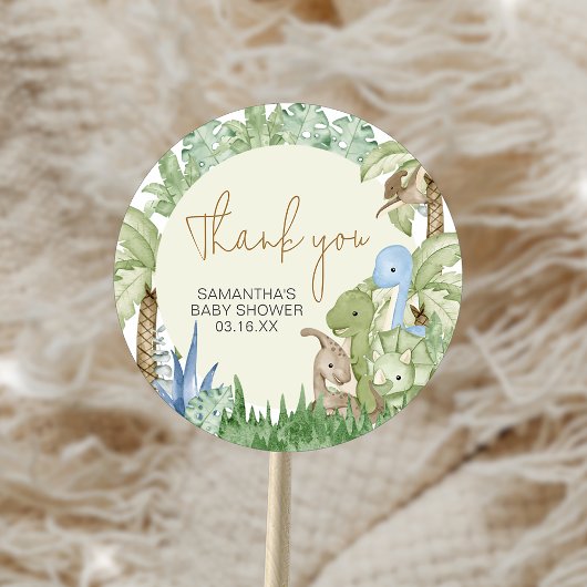 Greenery Dinosaur Babydusche Runder Aufkleber