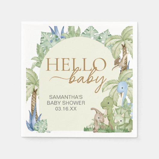 Greenery Dinosaur Babydusche Serviette (Vorderseite)