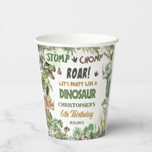 Greenery Dinosaurs Jurassic Boy Birthday Party Pappbecher (Rückseite)