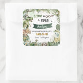 Greenery Dinosaurs Jurassic Boy Birthday Party Quadratischer Aufkleber (Tasche)