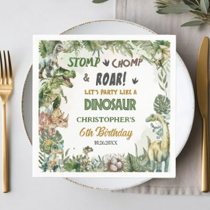 Greenery Dinosaurs Jurassic Boy Birthday Party Serviette