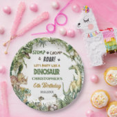 Greenery Dinosaurs Jurassic Boy Birthday Round Pappteller (Party)
