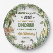 Greenery Dinosaurs Jurassic Boy Birthday Round Pappteller (Vorderseite)