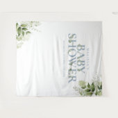 Greenery Dusty Blue Baby Dusche Foto Hintergrund Wandteppich (Vorderseite (Horizontal))