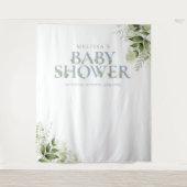 Greenery Dusty Blue Baby Dusche Foto Hintergrund Wandteppich (Vorderseite)