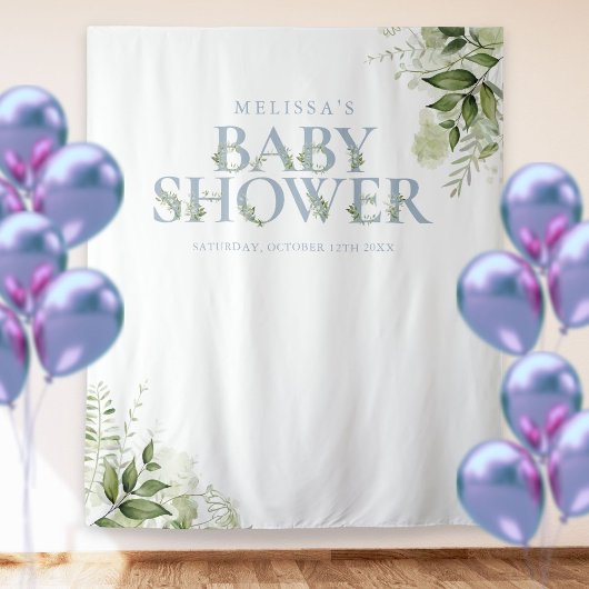 Greenery Dusty Blue Baby Dusche Foto Hintergrund Wandteppich